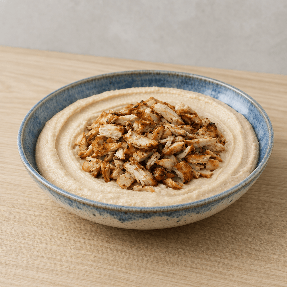 Hummus topped with Shawarma