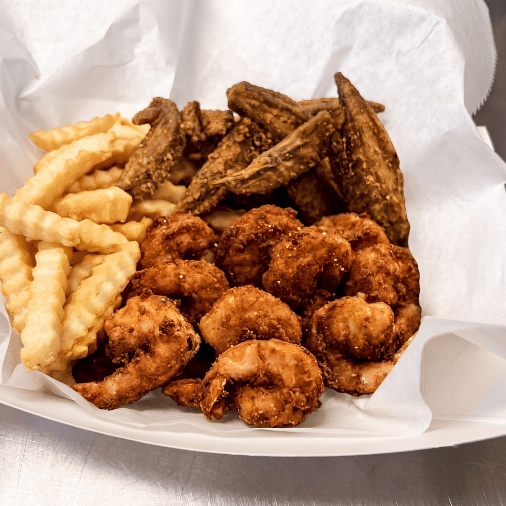 3 Wings, 10 Shrimp and Fries