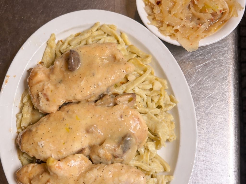 Marinated Chicken Over Kluski Noodles