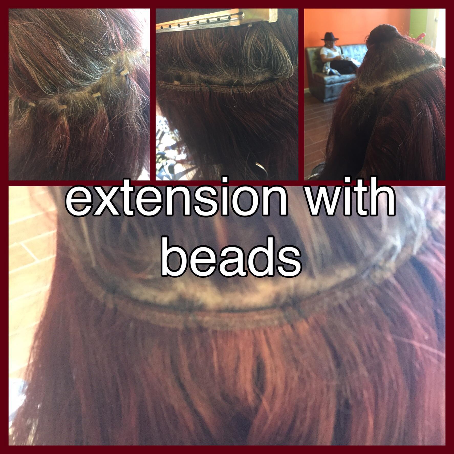 Extensions individually sewn on to beads