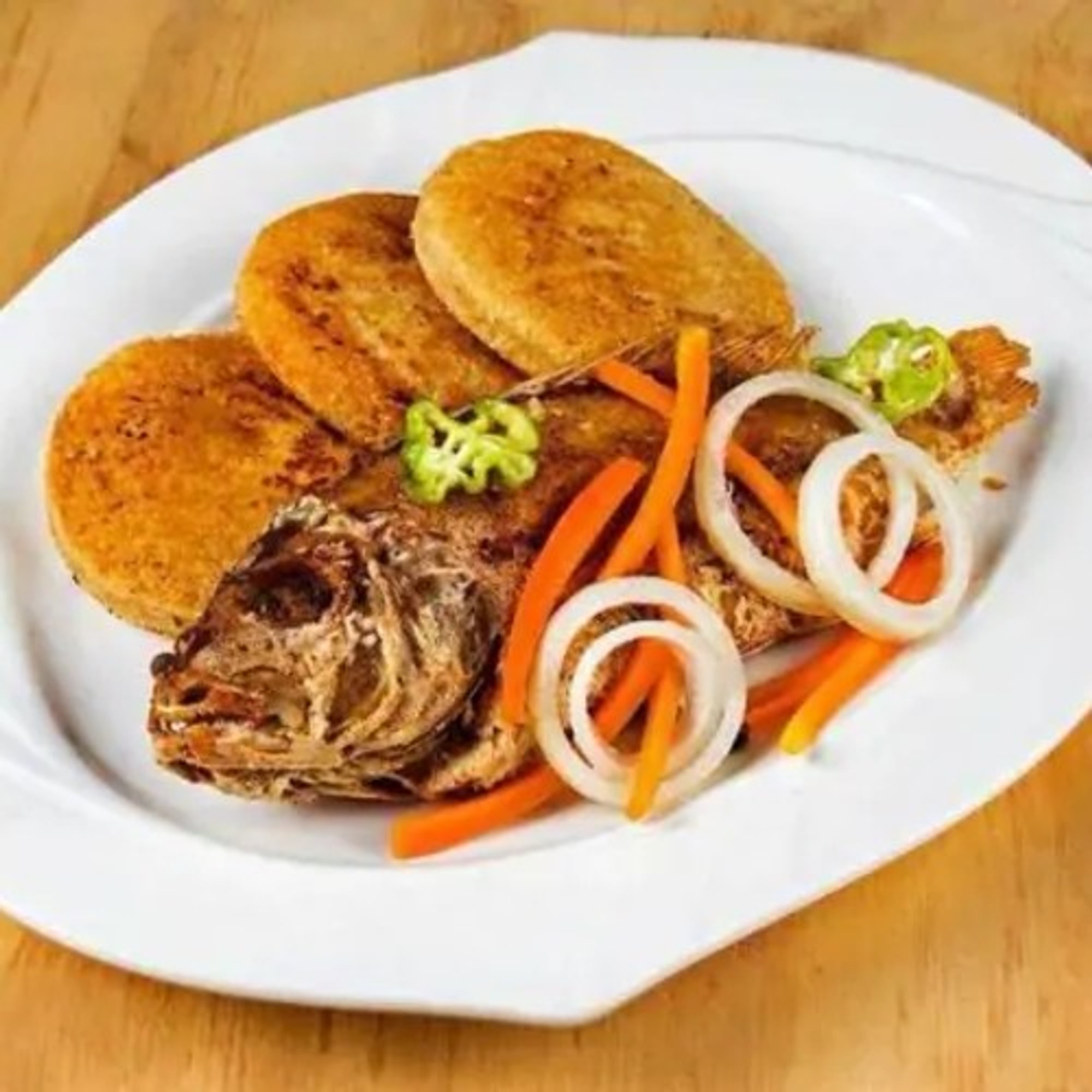 Whole Red Snapper Spicy Spicy Served with Rice & Peas or White Rice Cabbage and Plantains