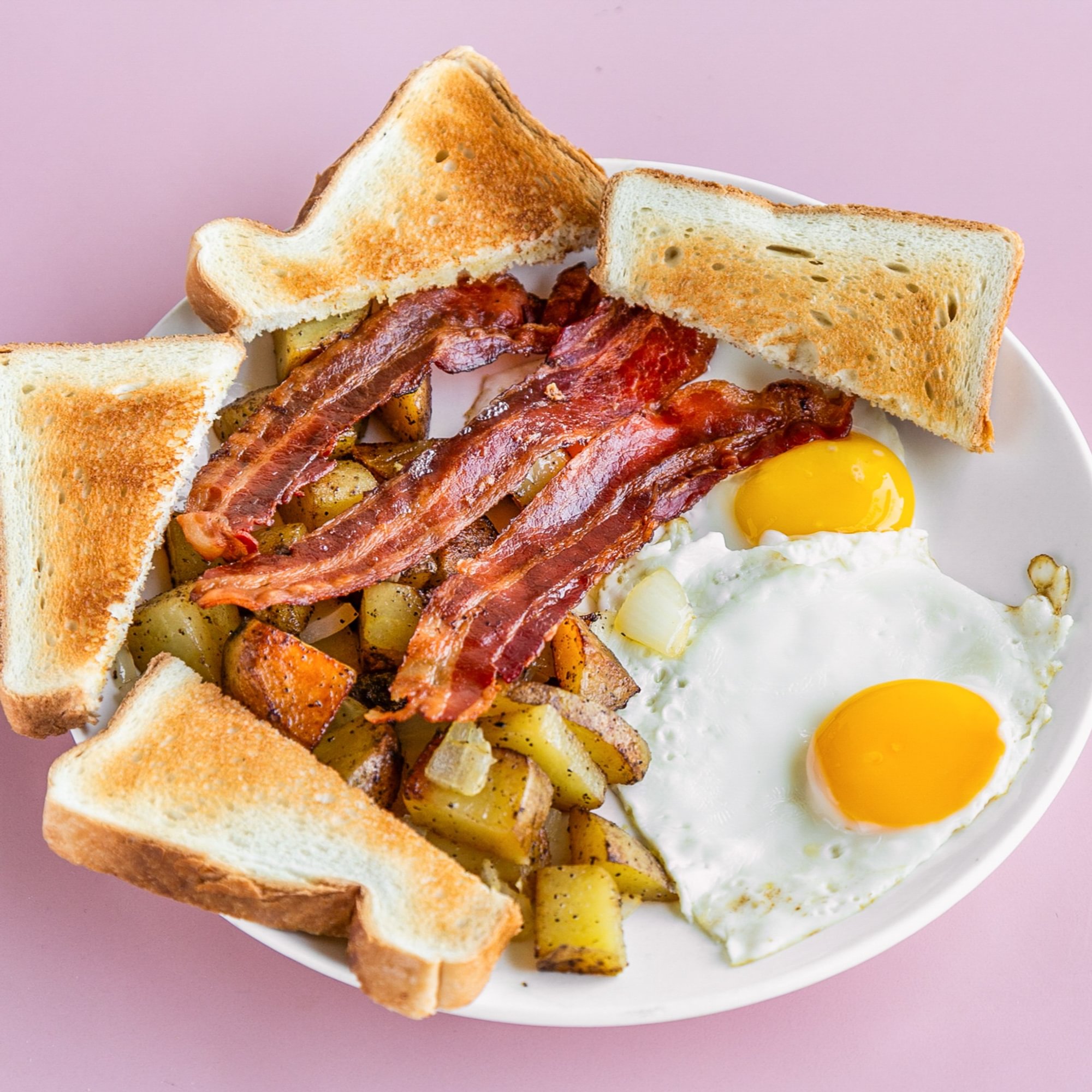 Eggs, Home Fries & Toast with Bacon