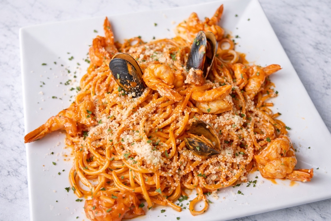 Pasta con Camarón a la Bucanera