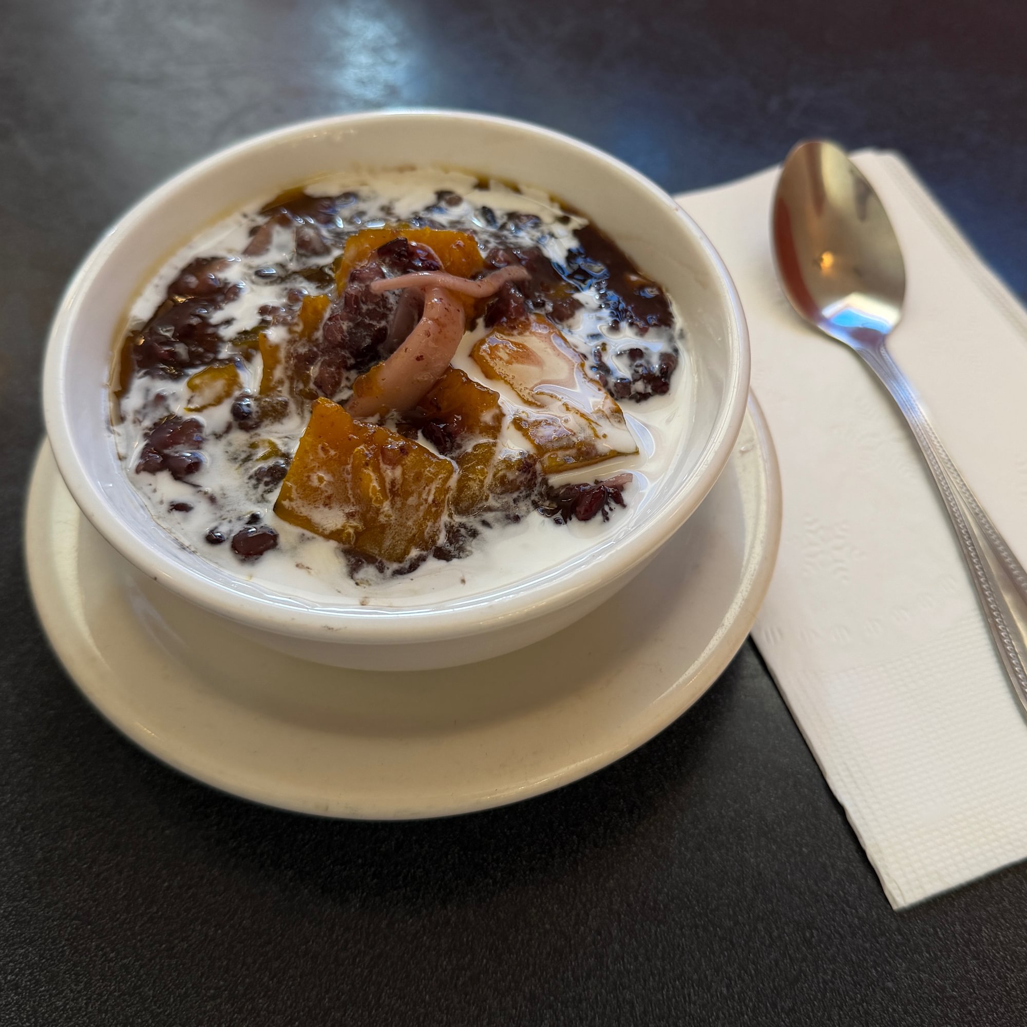 Black Rice Pudding with sweet pumpkin and coconut