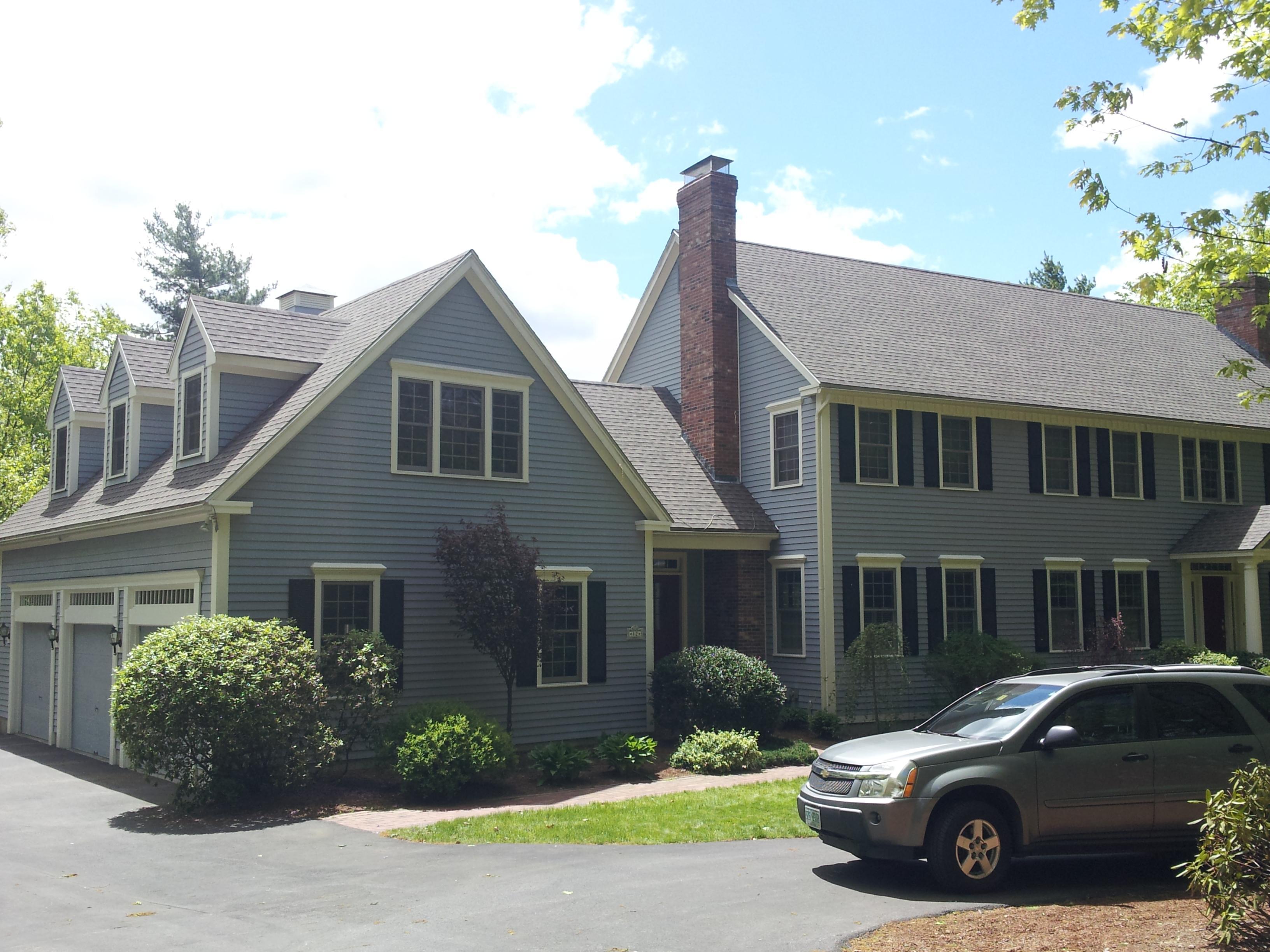 Shingle roof replacement on a custom colonial in NH. We used GAF Timberline HD Lifetime Architectural Shingles- 50 year manufacturers warranty.