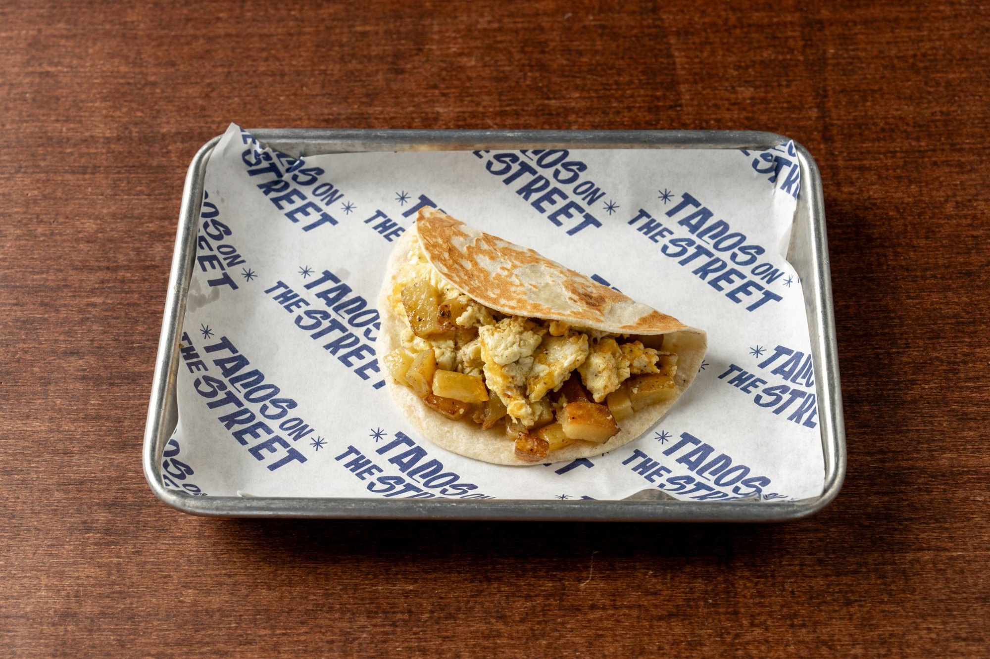 Potato, Cheddar, and Egg Breakfast Taco.