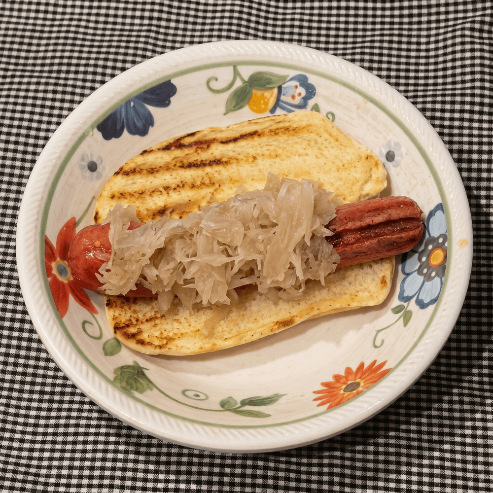 Grilled Beef Hot Dog with Sauerkraut