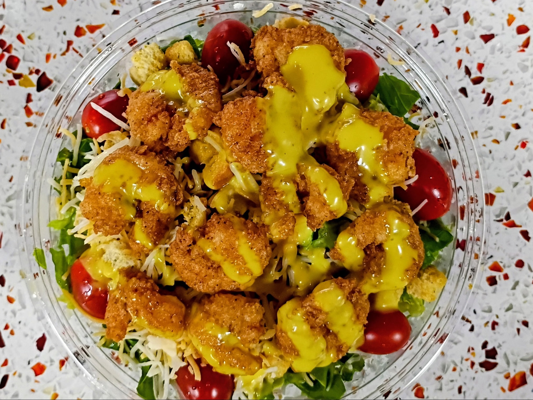 Fried Shrimp Salad + Can Soda