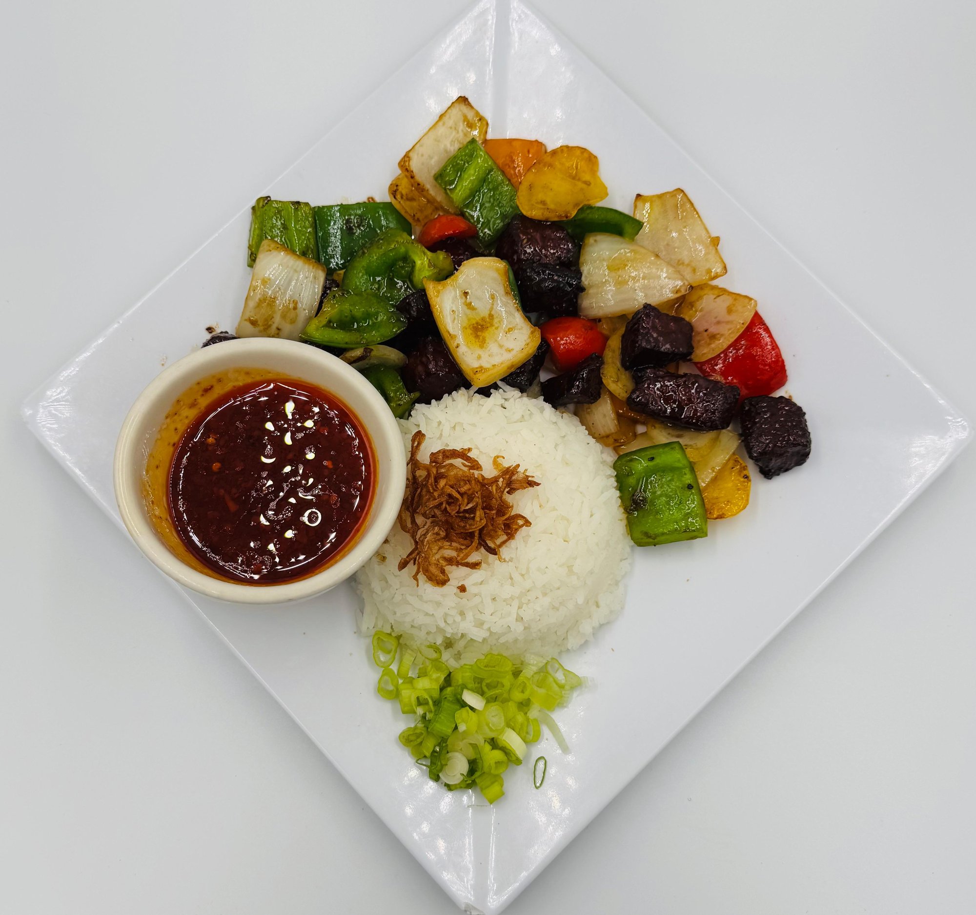CUBE STEAK+veggies with STEAM RICE