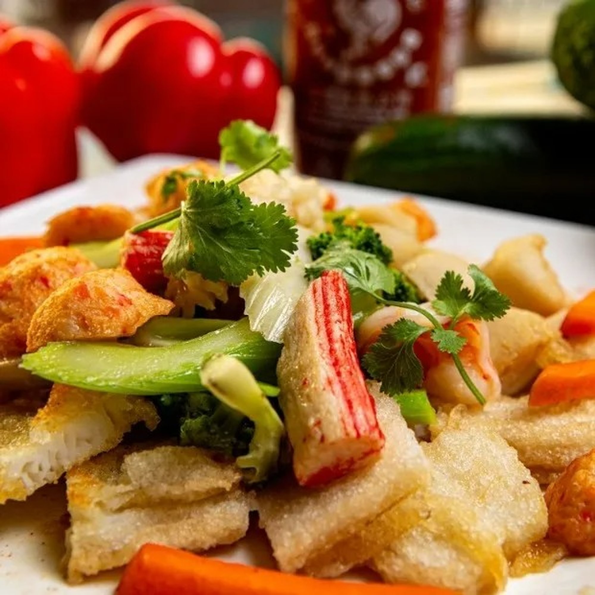 Seafood and Vegetables Pan-Fried Noodle (Pho Ap Chao Do Bien)
