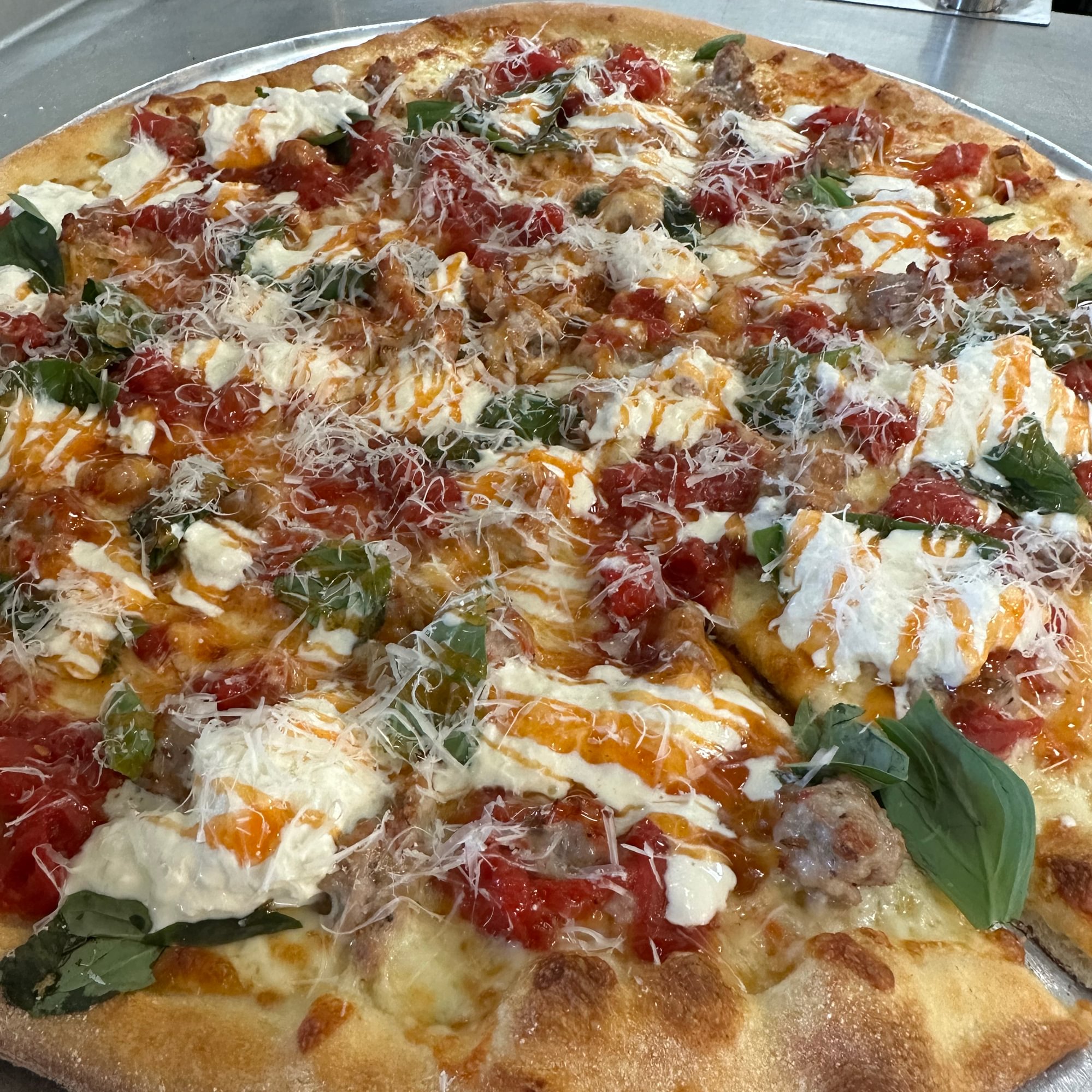 Hot Honey Burrata Chicken Pizza
