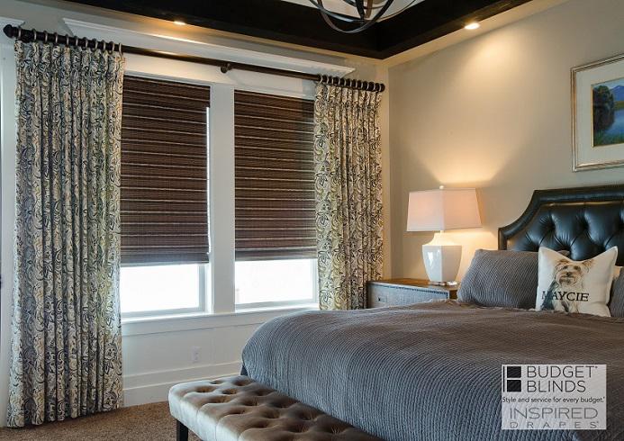 When adding new window coverings, don't forget to change the bedding too. You'll give the room a whole new look, like this bedroom in Boise, ID, with our Roman Shades with Custom Draperies.  BudgetBlindsBoise  CustomDraperies  RomanShades  FreeConsultation  WindowWednesday