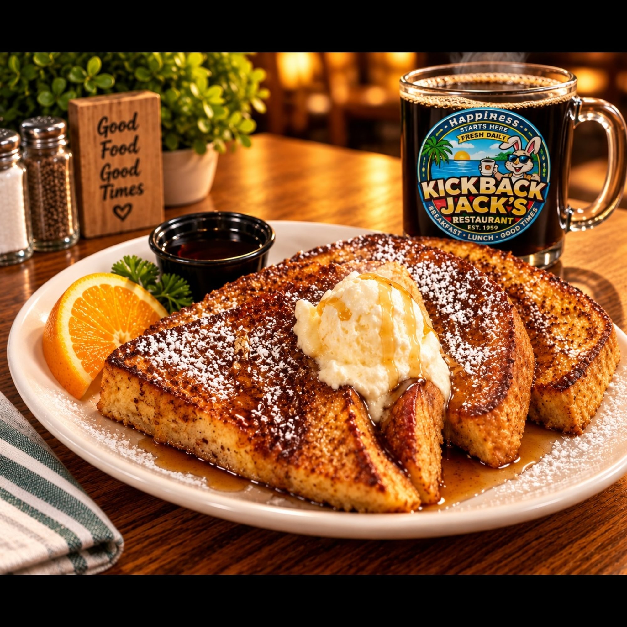 Choice of 1 Belgian Waffle or 2 French Toast or 2 Flap-Jacks