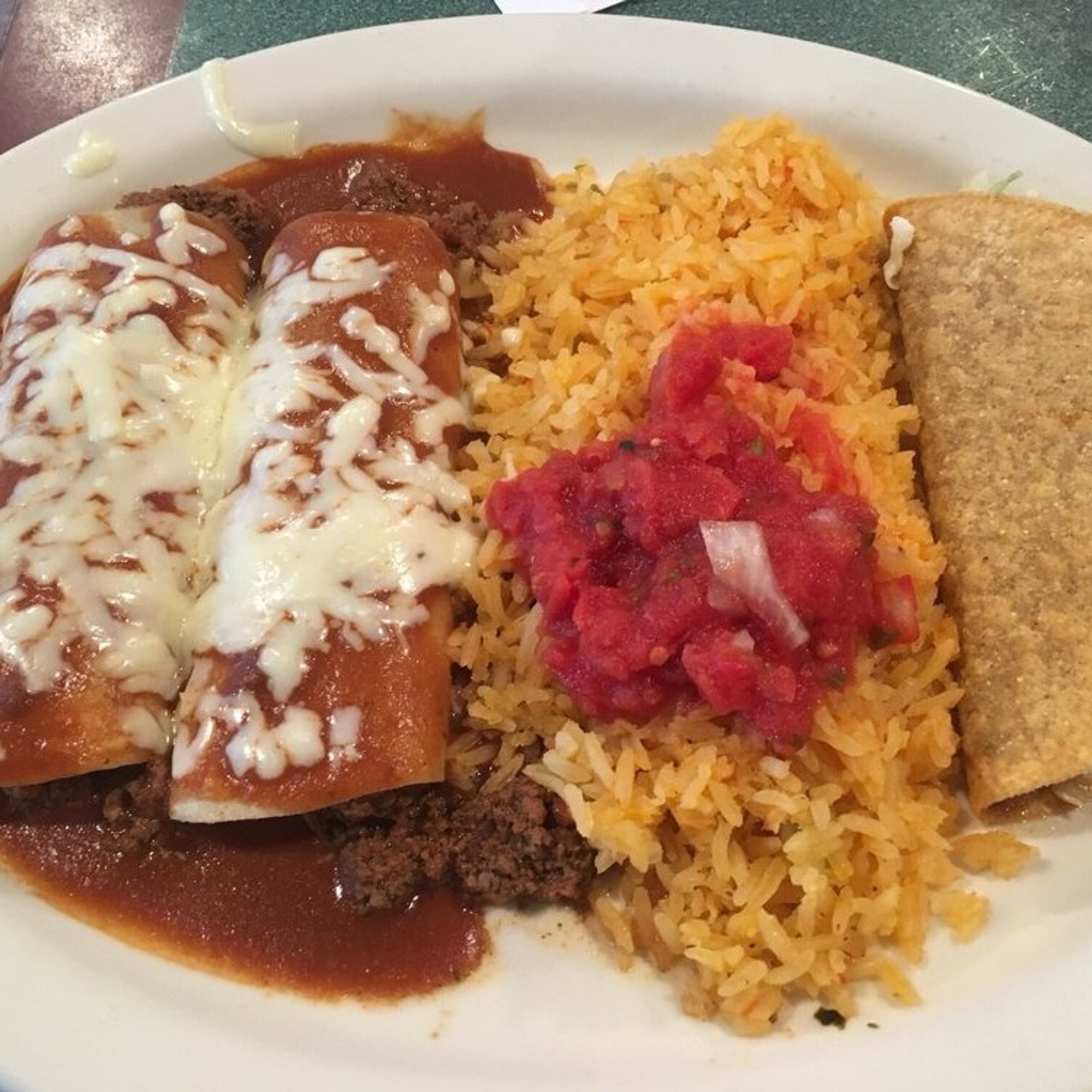 1. Taco, Two Enchiladas and Rice