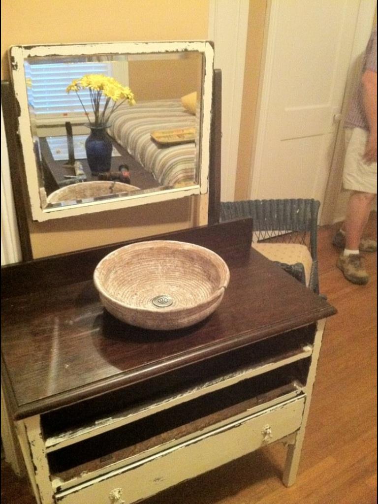 New vessel after mounting it to antique vanity.