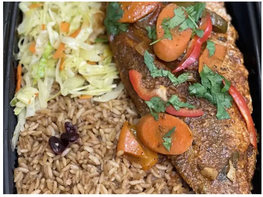 Jerk Red Snapper 1 Pound Rice & Beans & Cabbage