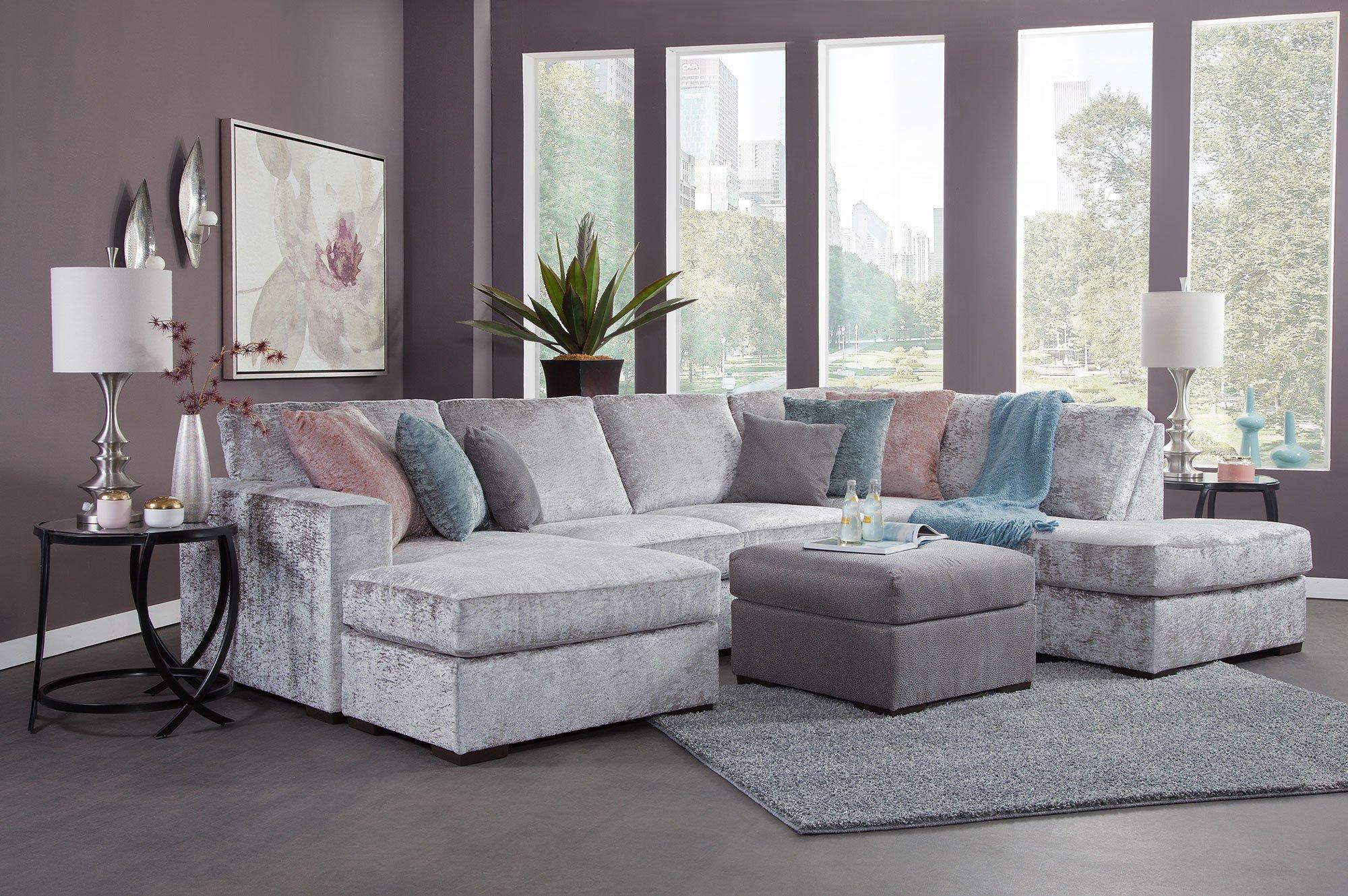2 - Piece Luxe Sofa Chaise w/ Ottoman