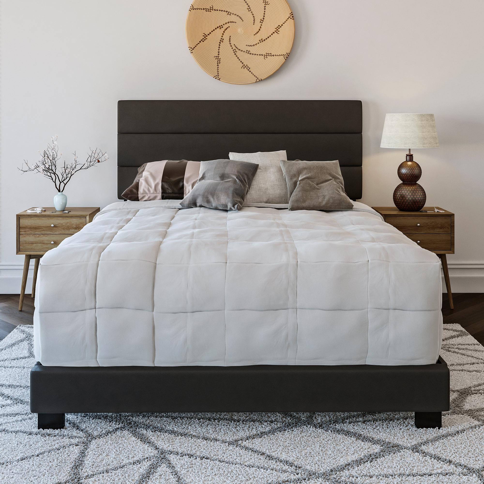 Twin Nashville Faux Leather Bed - Black w/9" Woodhaven Firm Tight Top Mattress 
