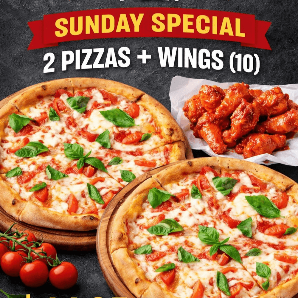 2 Pizzas + Wings (10)
