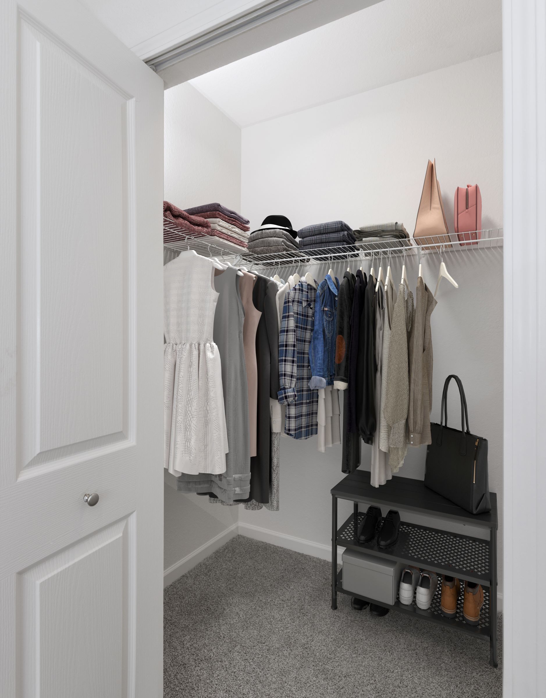 There is plenty of room for your clothes, shoes, and bags in our spacious walk-in closet.