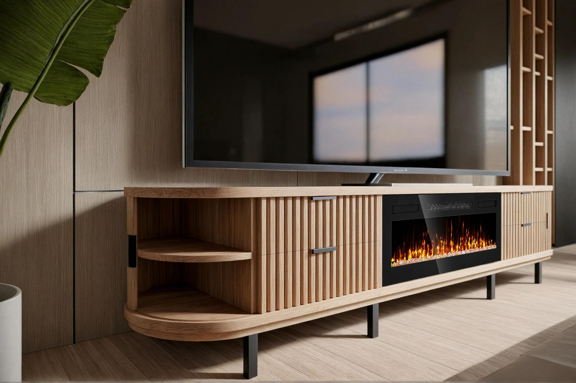 Avara 100" TV Stand with Fireplace - Oak