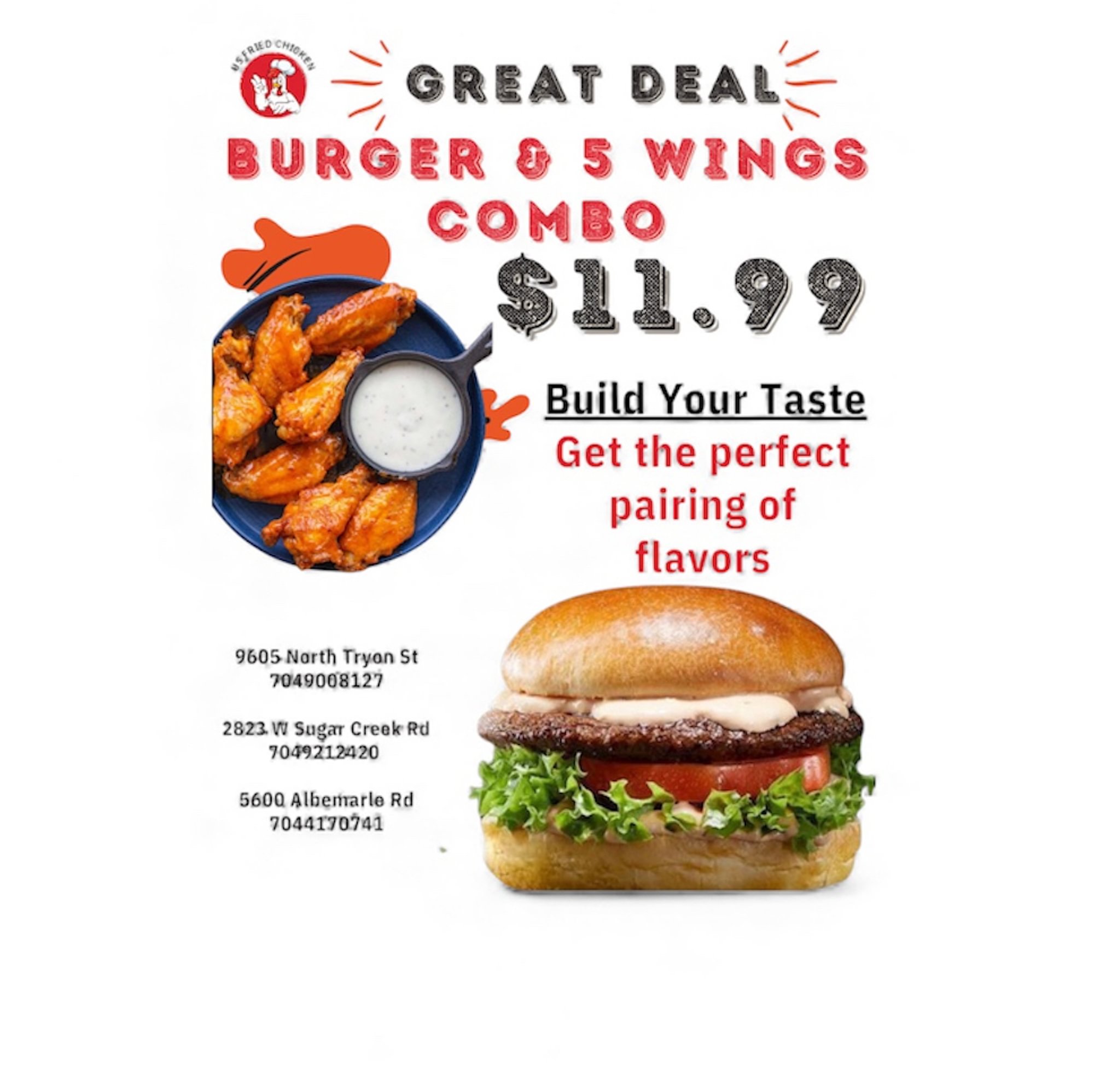 Cheese Burger & Wings (5) Combo Special