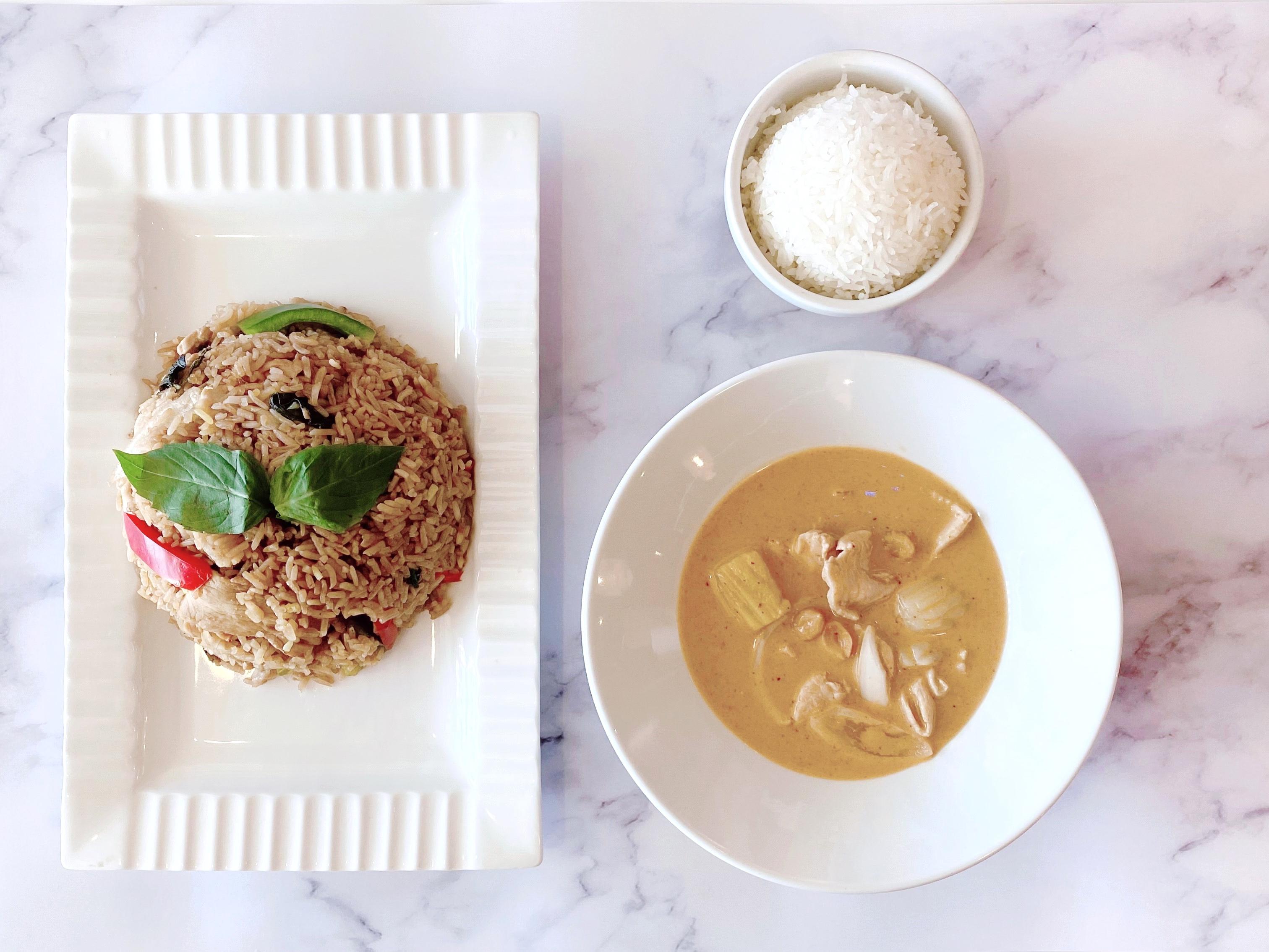 (Combo Full Size) Spicy Basil Fried Rice + Massaman Curry