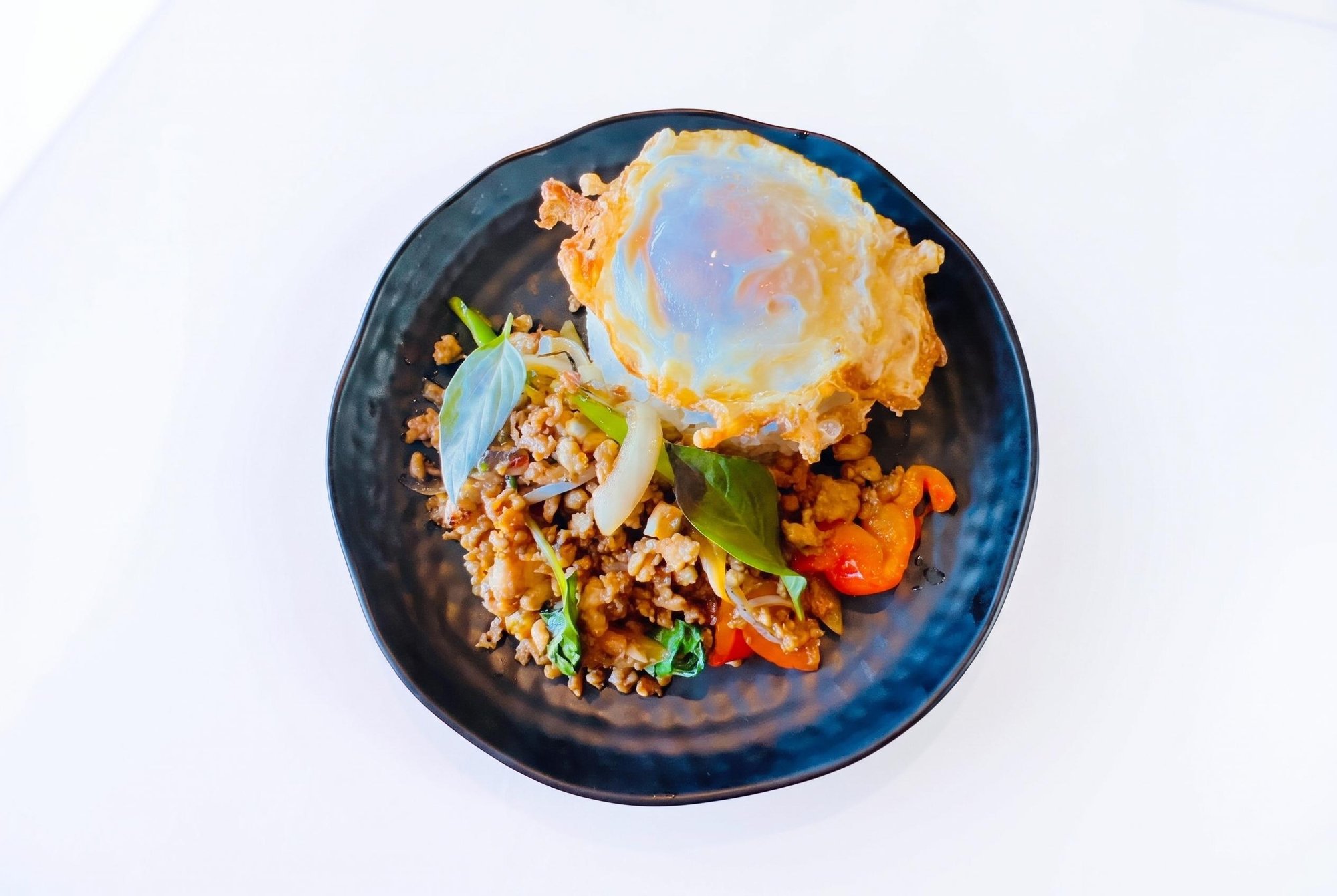 Ka-pow over rice with fried egg