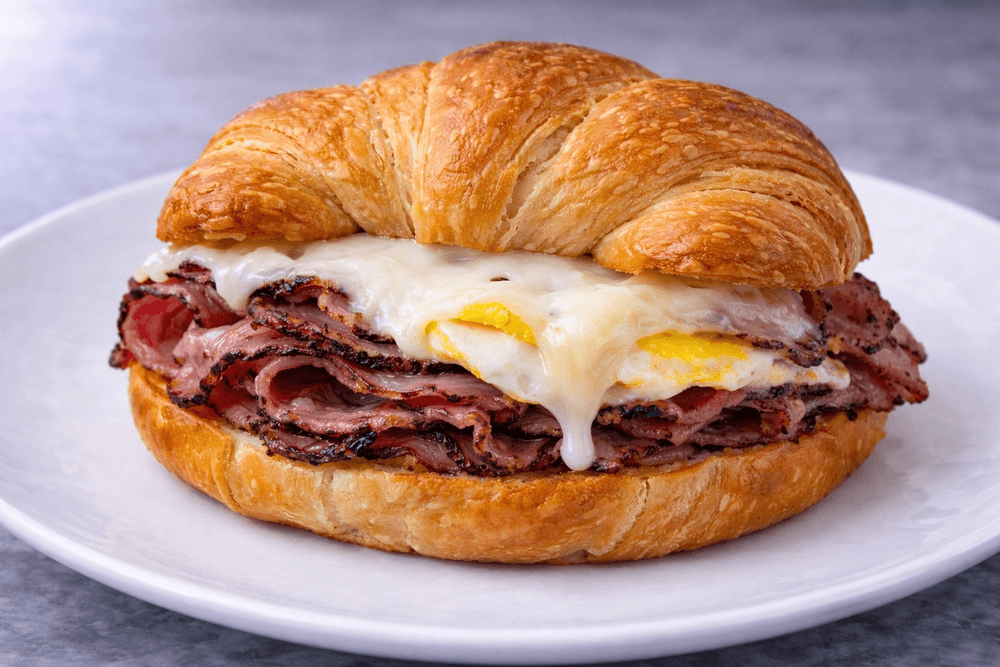 Pastrami, Egg and Swiss Sandwich