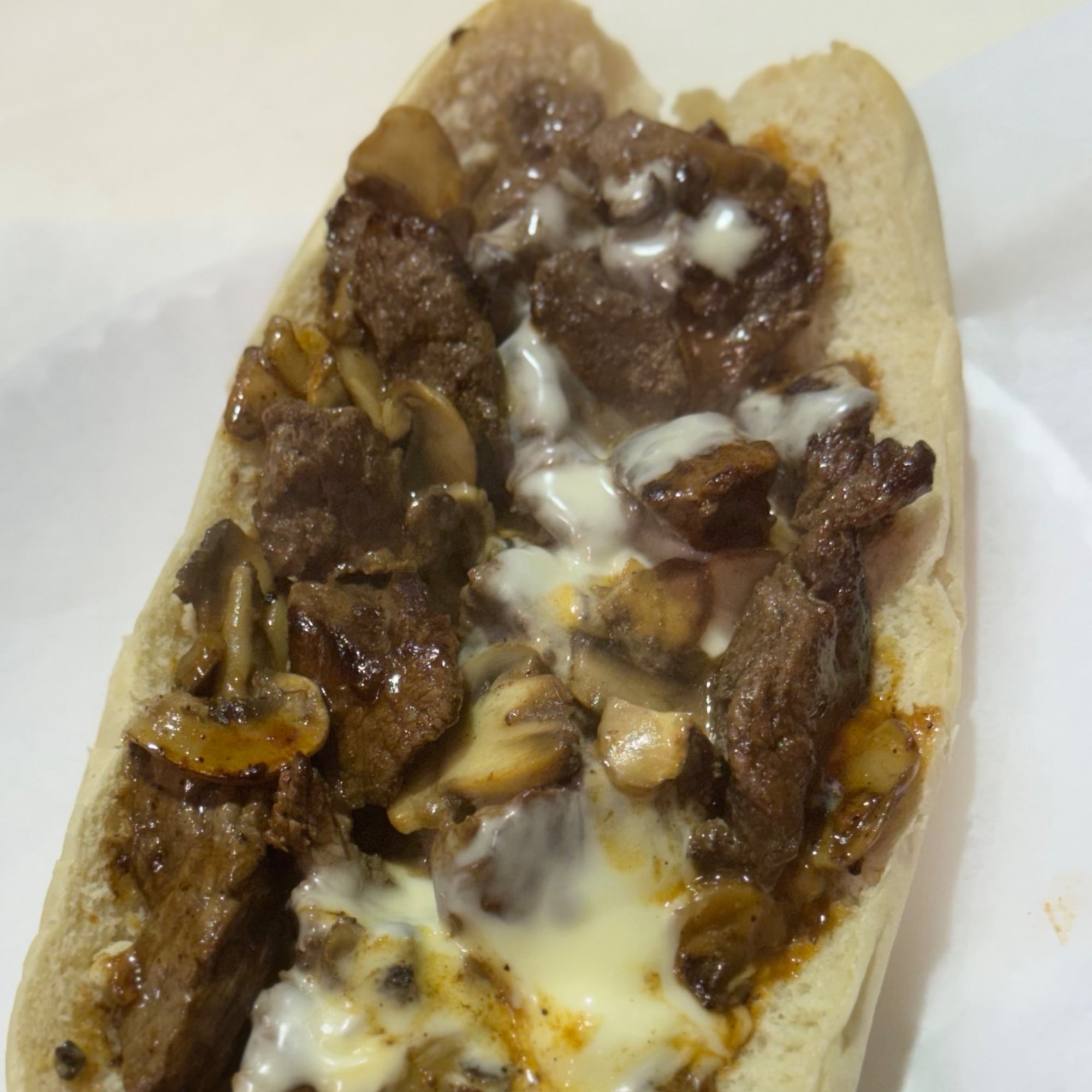 Steak Tips with Mushrooms, Cheese and BBQ Sauce