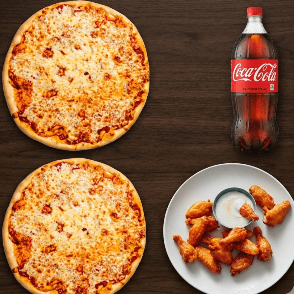 2 Large (16") Cheese Pies, 20 Wings & 2 Liter Soda