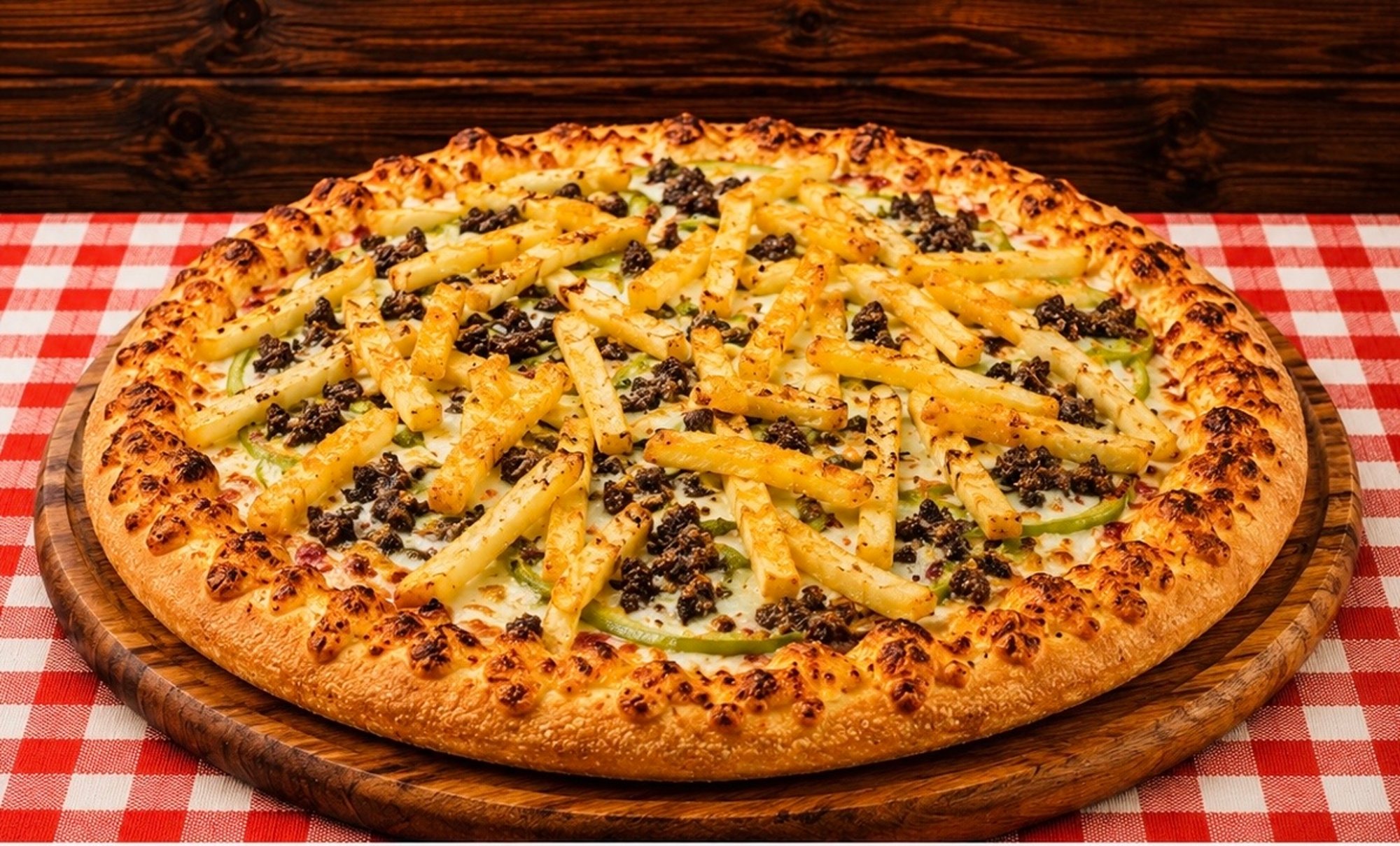 Large Cheeseburger & Fries Pizza 14 (Greek Style)