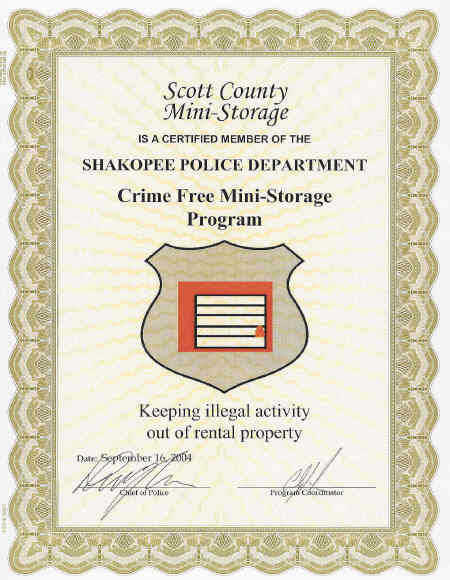 Shakopee Crime Free Mini Storage Program