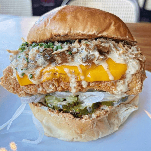 Mr. Onion Fried Tofu Sandwich