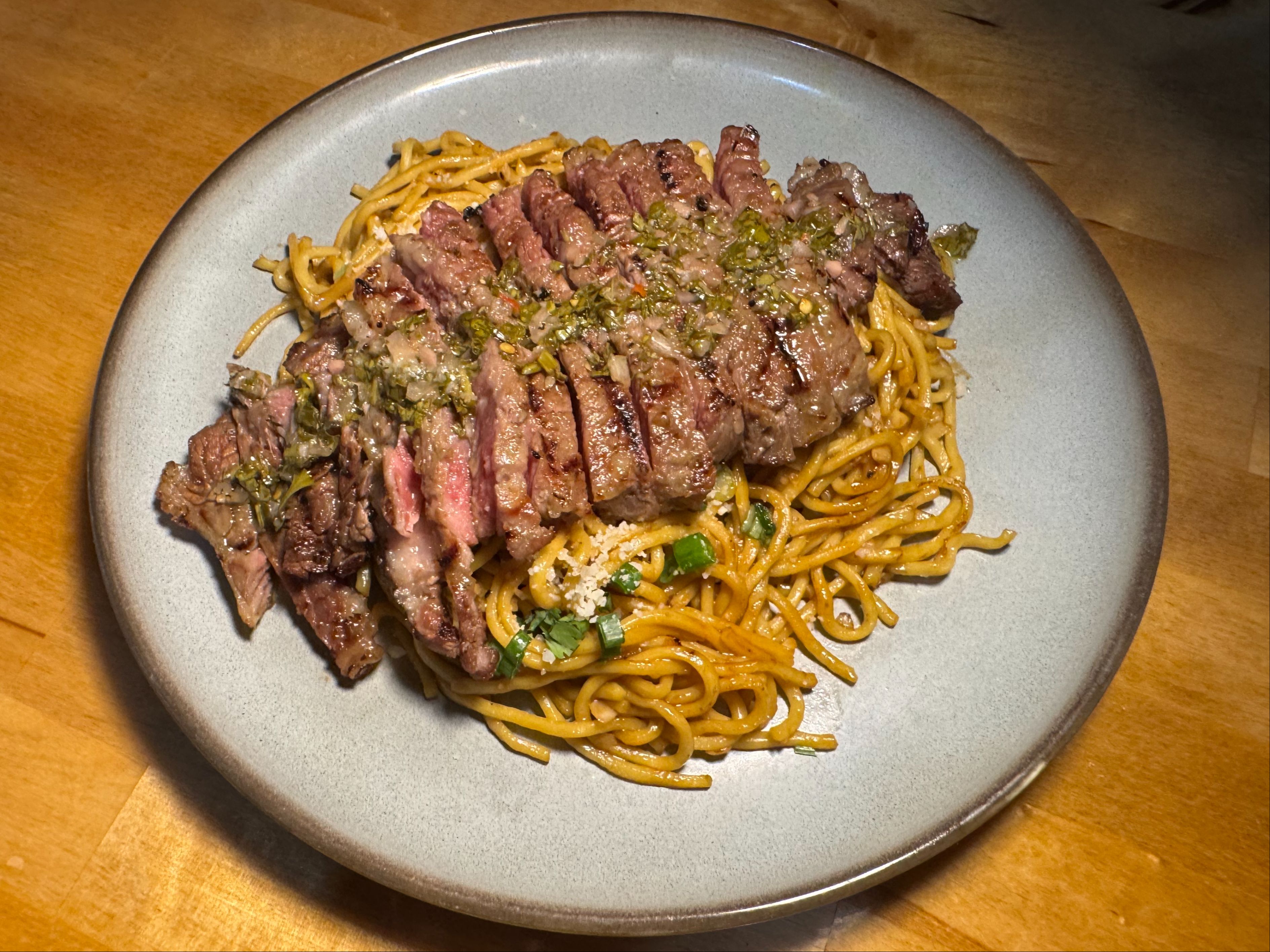 GRILLED RIBEYE GARLIC NOODLES