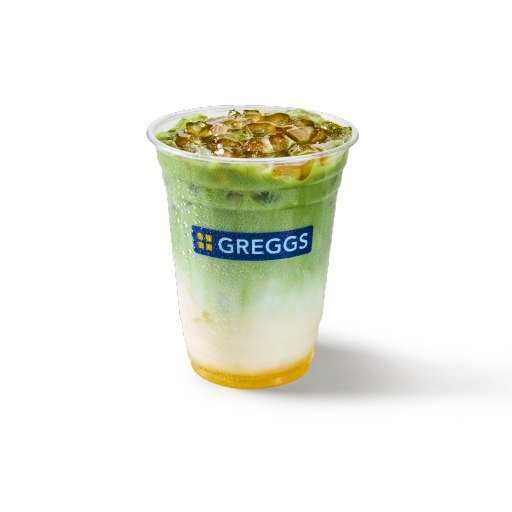 Pumpkin Spice Iced Matcha Latte with Salted Caramel Drizzle