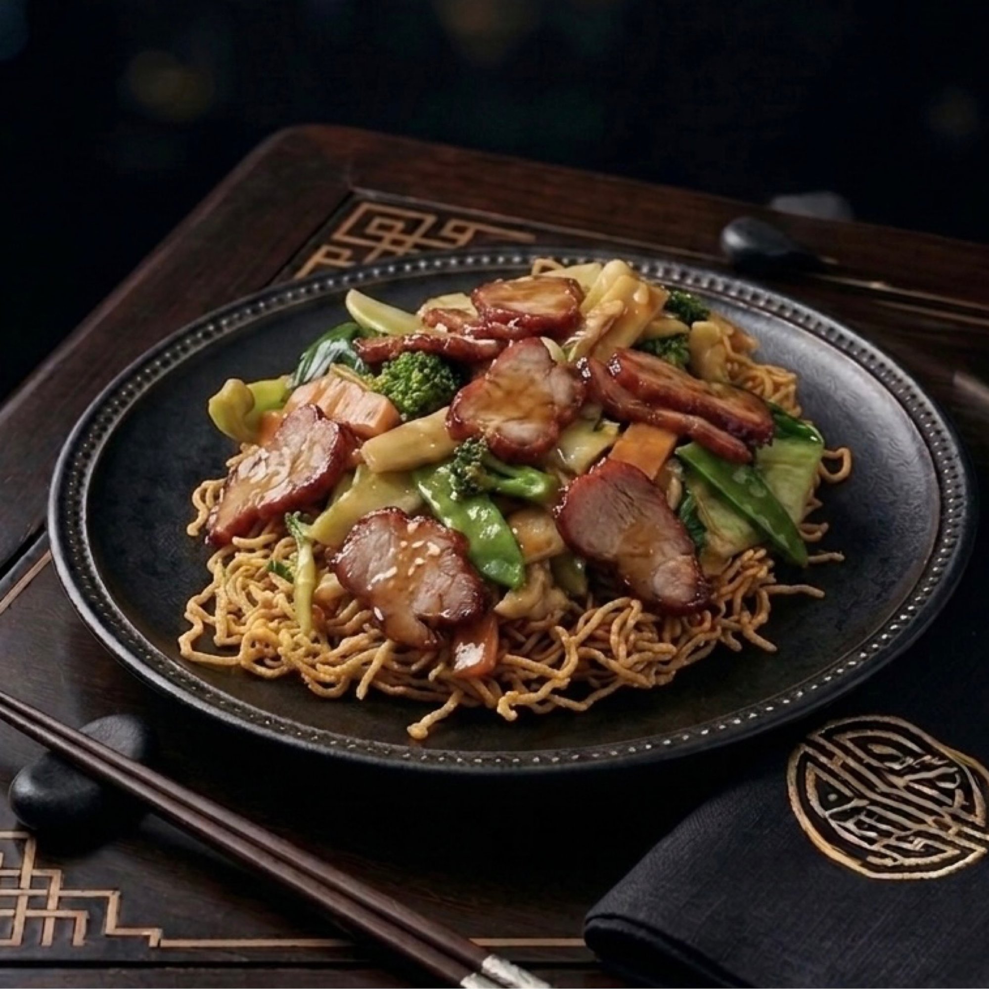 BBQ Pork Pan Fried Noodle