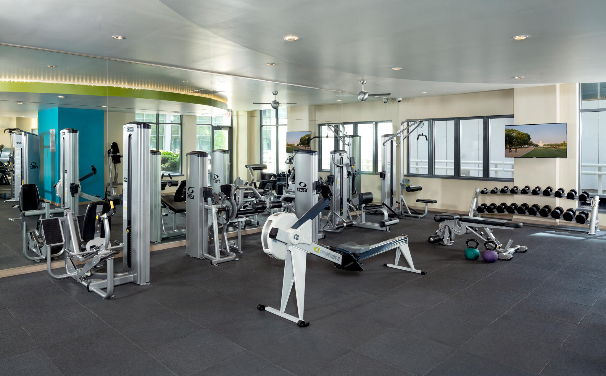 24-Hour Fitness Center with Free Weights and Row Machine