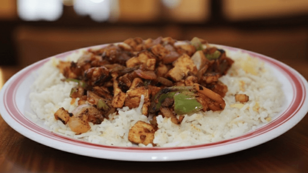 Chicken Galaba Over Rice