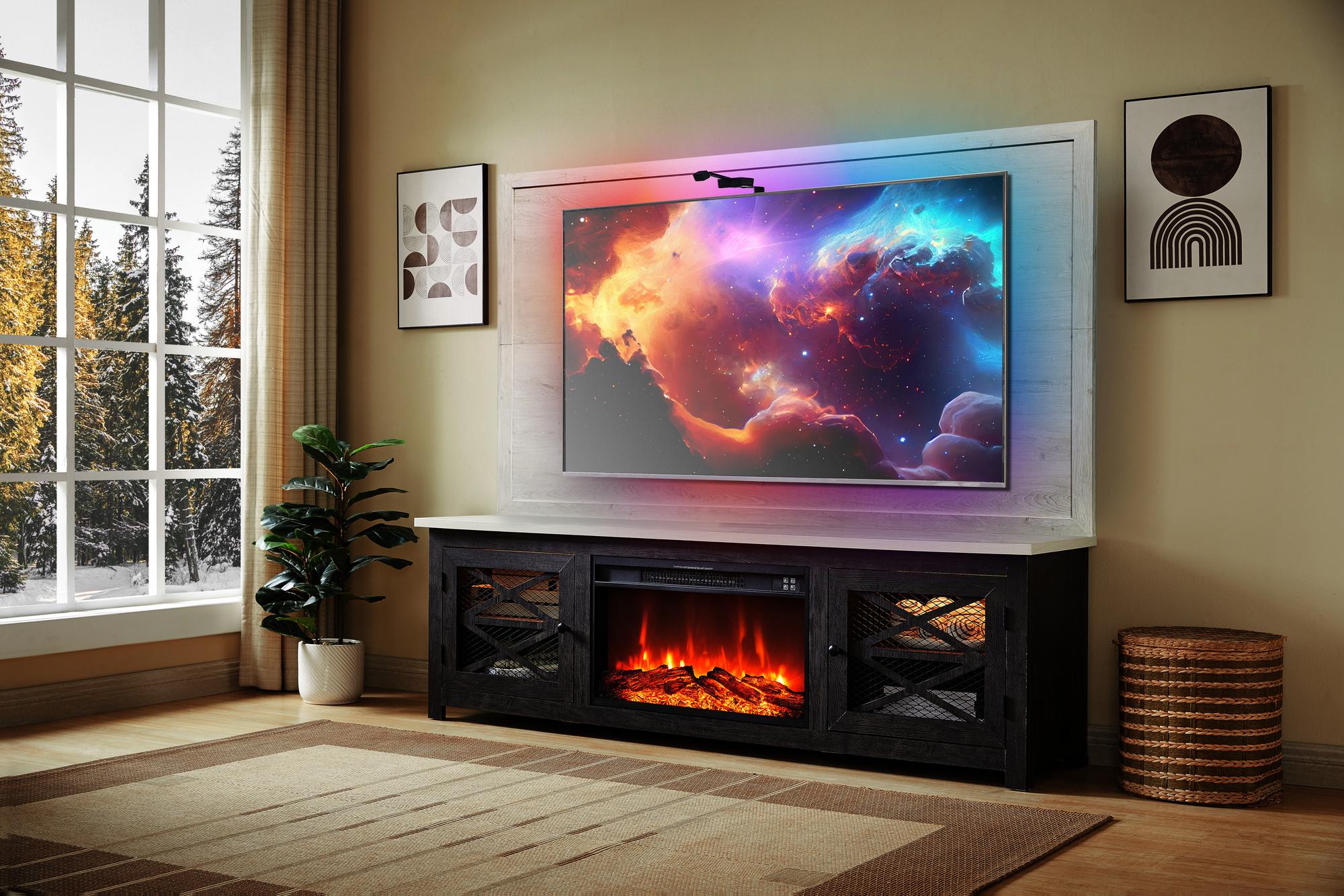Wilson 72" TV Stand w/Backboard & Fireplace 