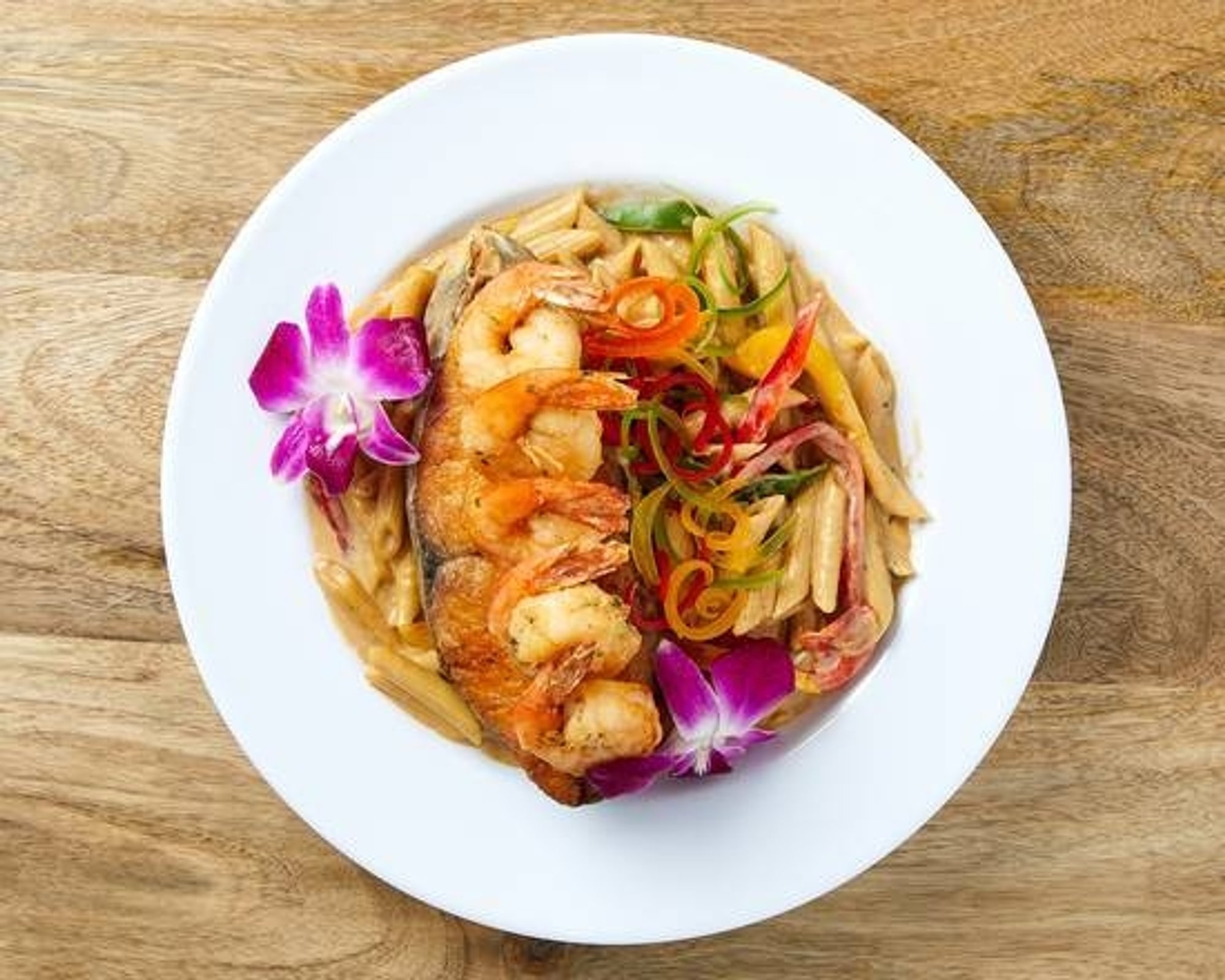 Rasta Pasta with King Fish & Shrimp