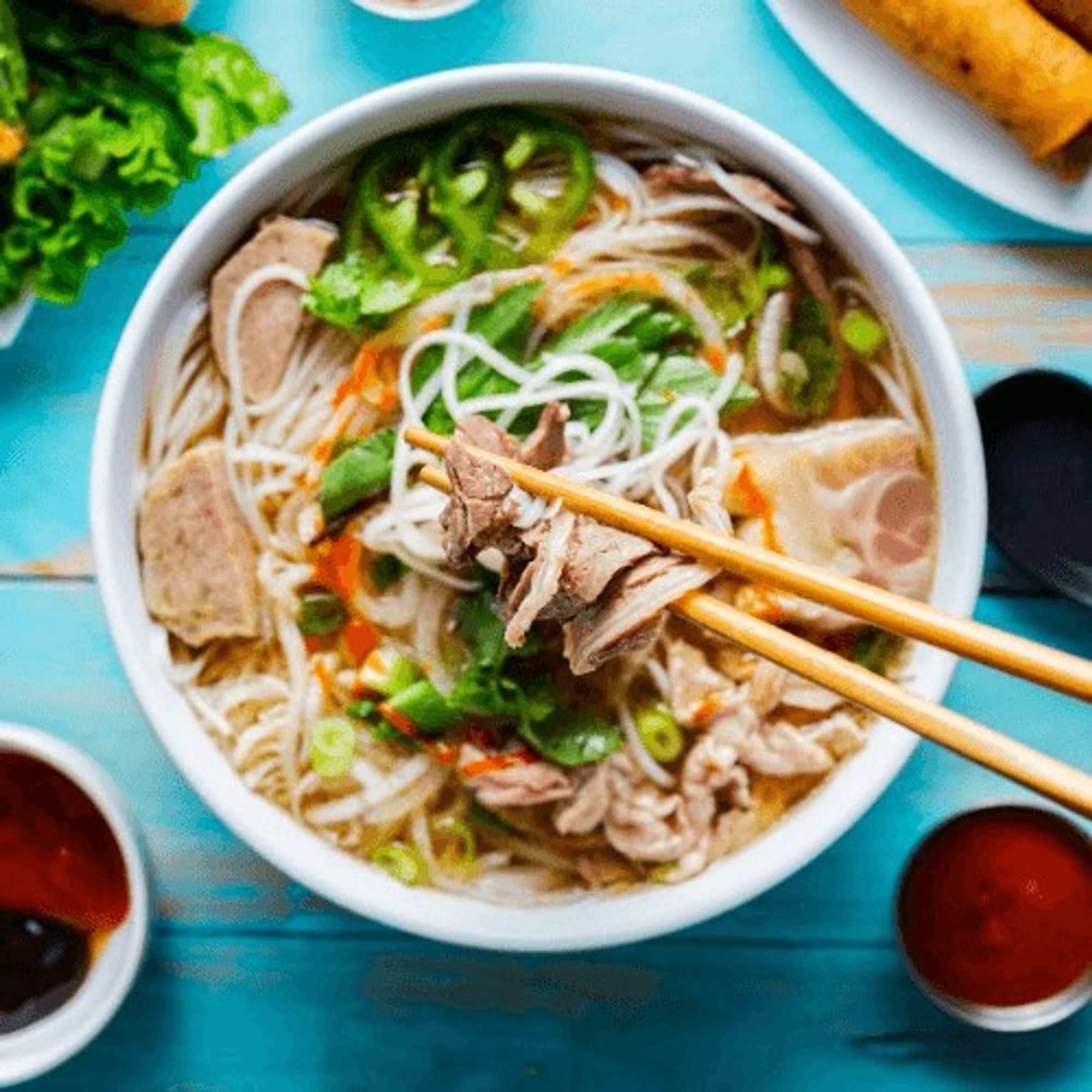 Rare Steak & Meatball Noodle Soup