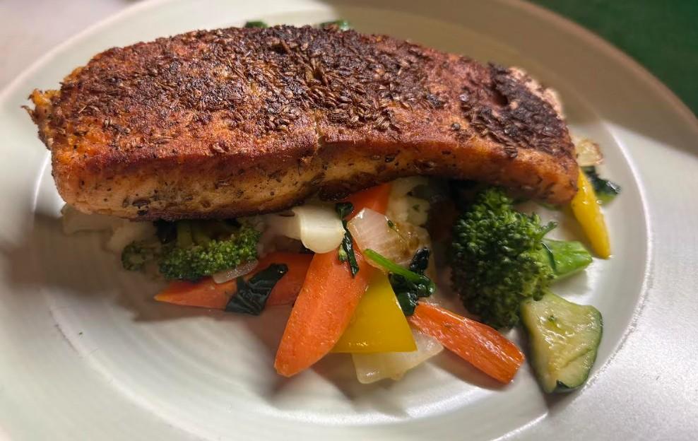 Cumin Crust Salmon (With Rice)
