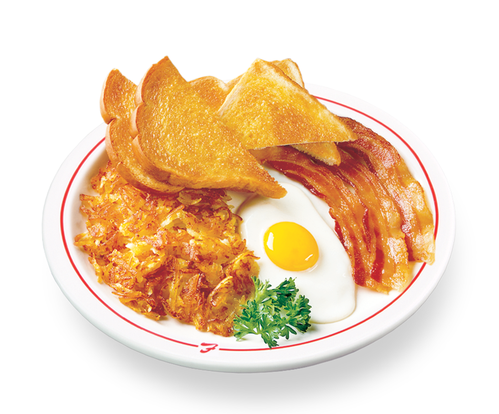 One Egg* Any Style, Hash Browns, Toast And Jelly With Bacon, Sausage, Ham Or Turkey Sausage.