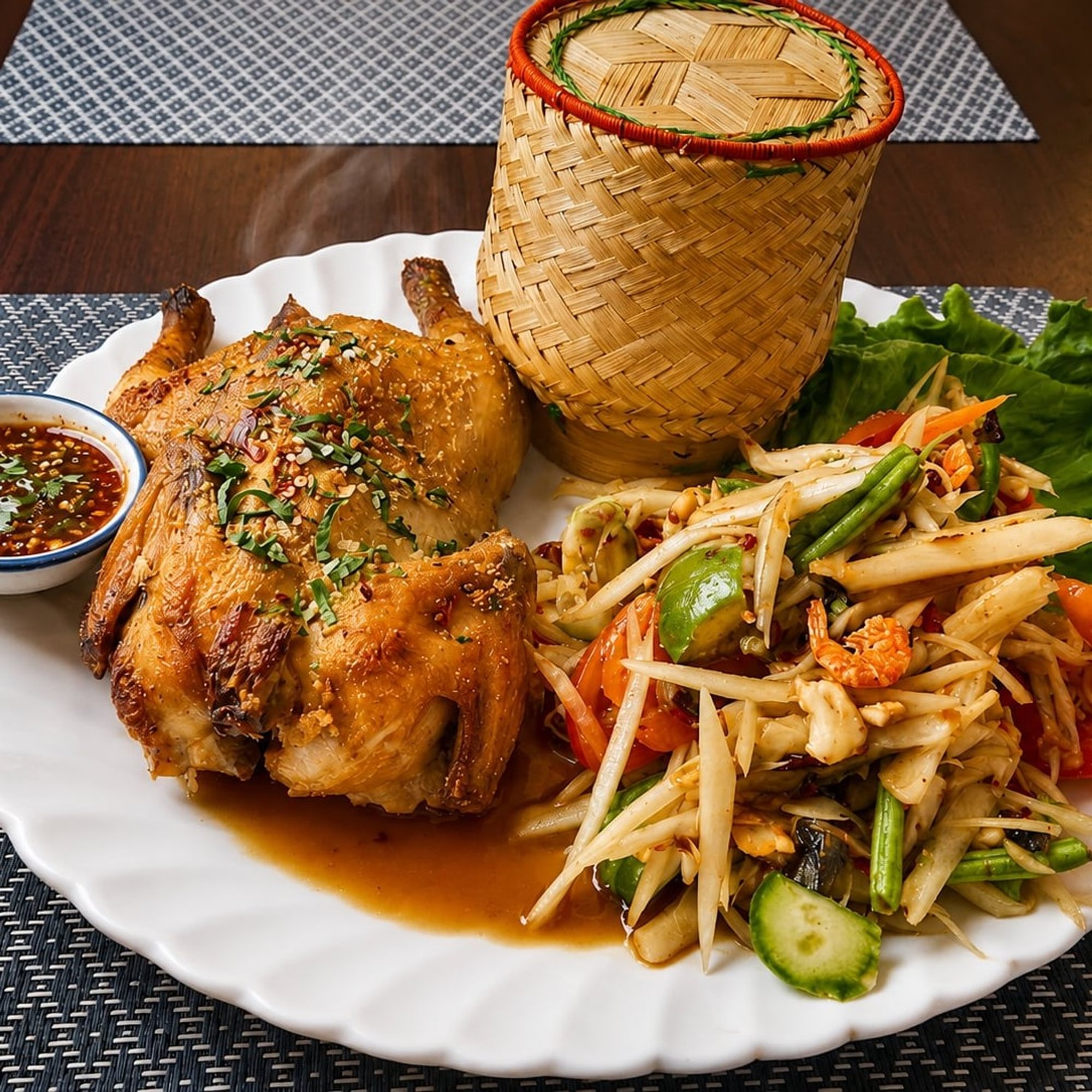 Herbal Grilled Chicken With Papaya Salad