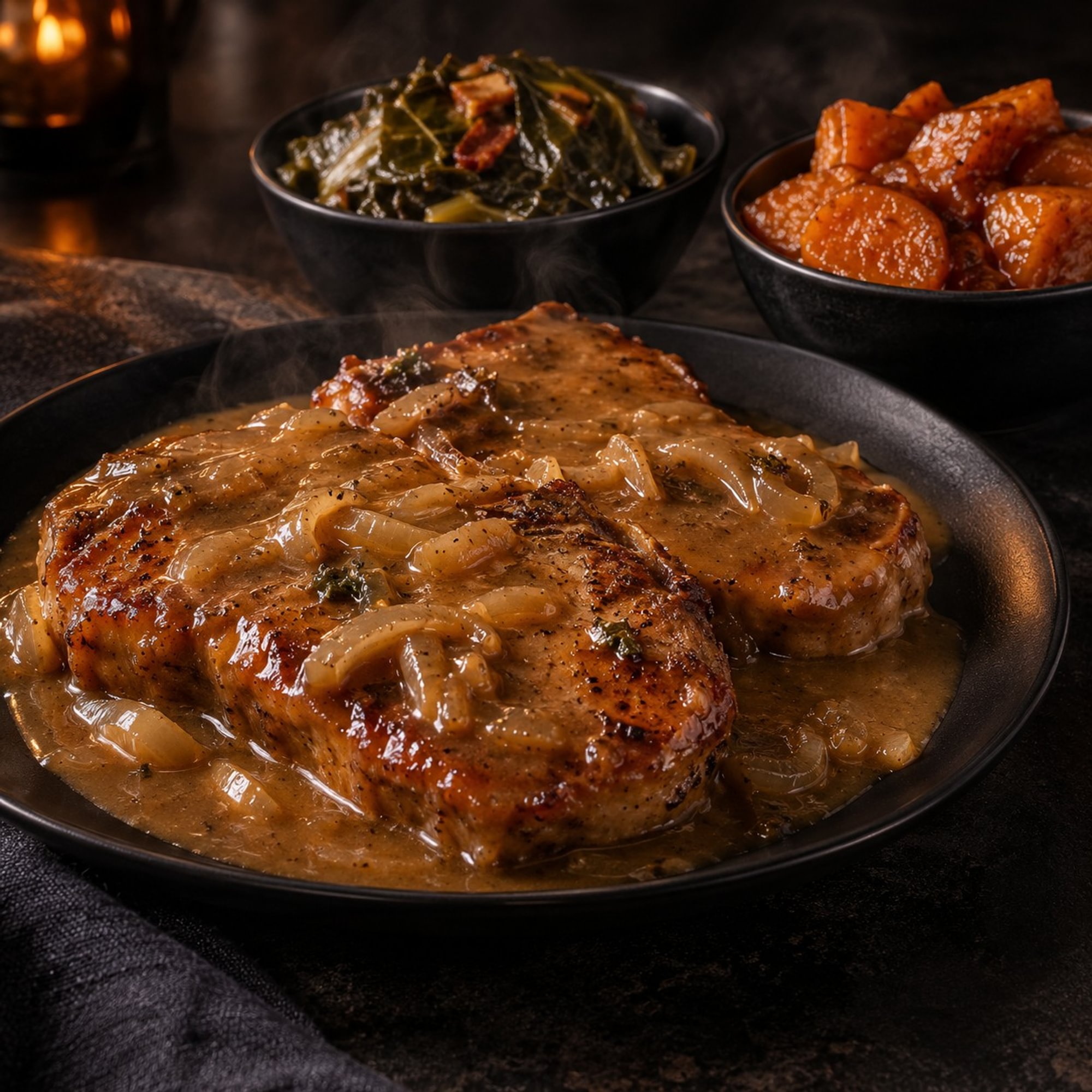Smothered Pork Chop Dinner Plate