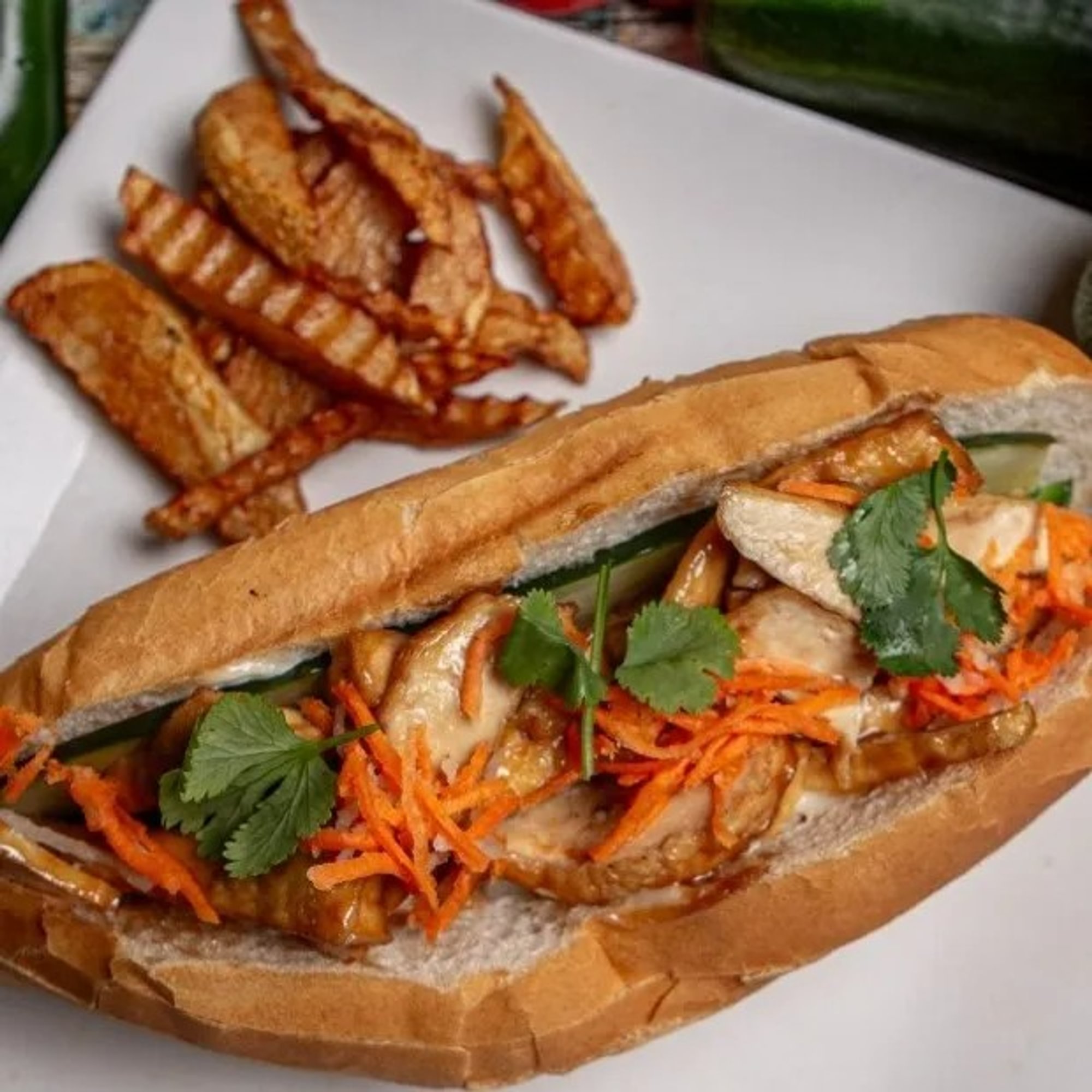 Tofu Shrimp Avo Sandwich (Banh Mi Dau Hu Tom Bo)