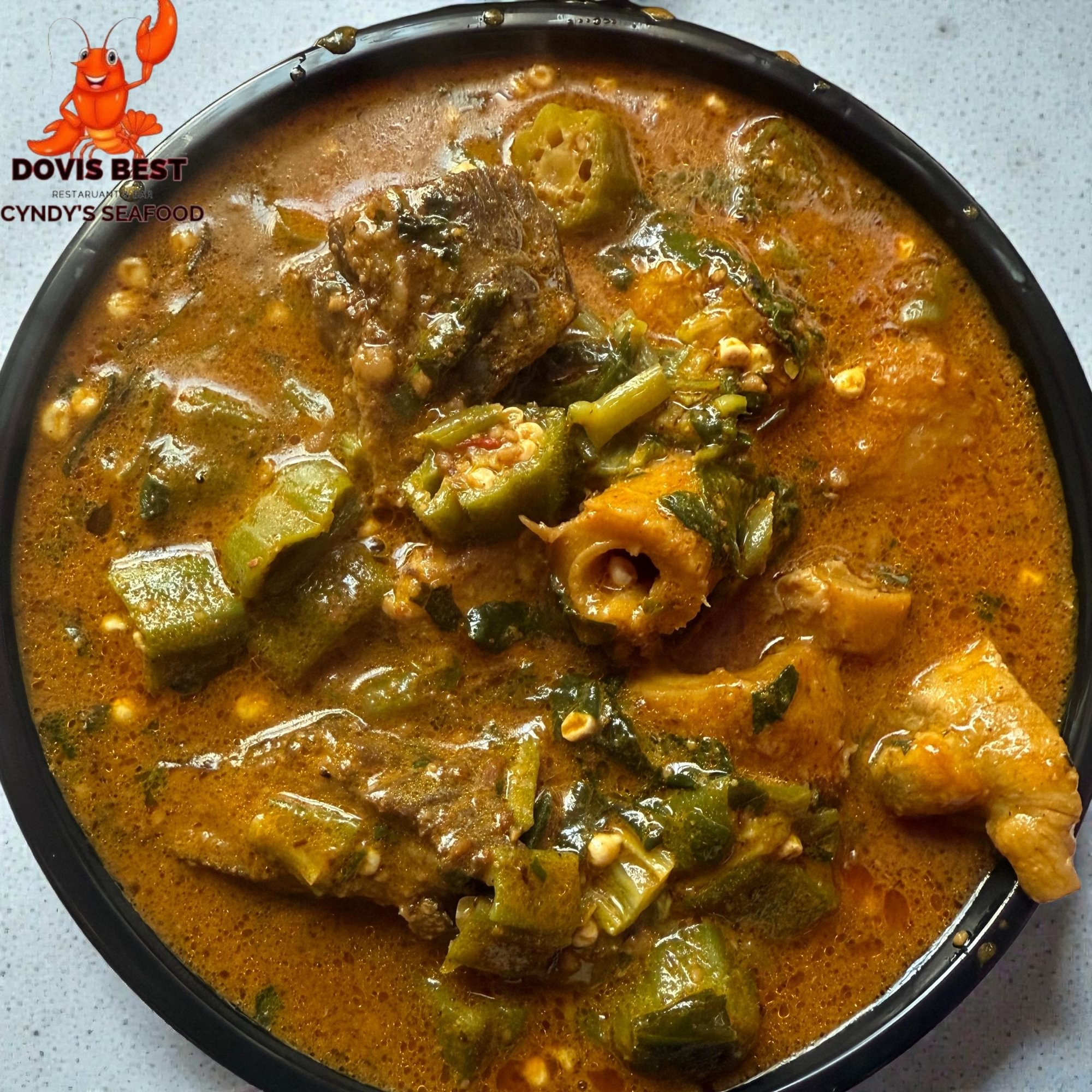 Okra Soup with Garri, Pounded Yams