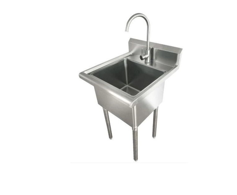 Zanduco 21" 18-Gauge One Compartment Stainless Steel Laundry Sink with Faucet and Drain Basket - 18"