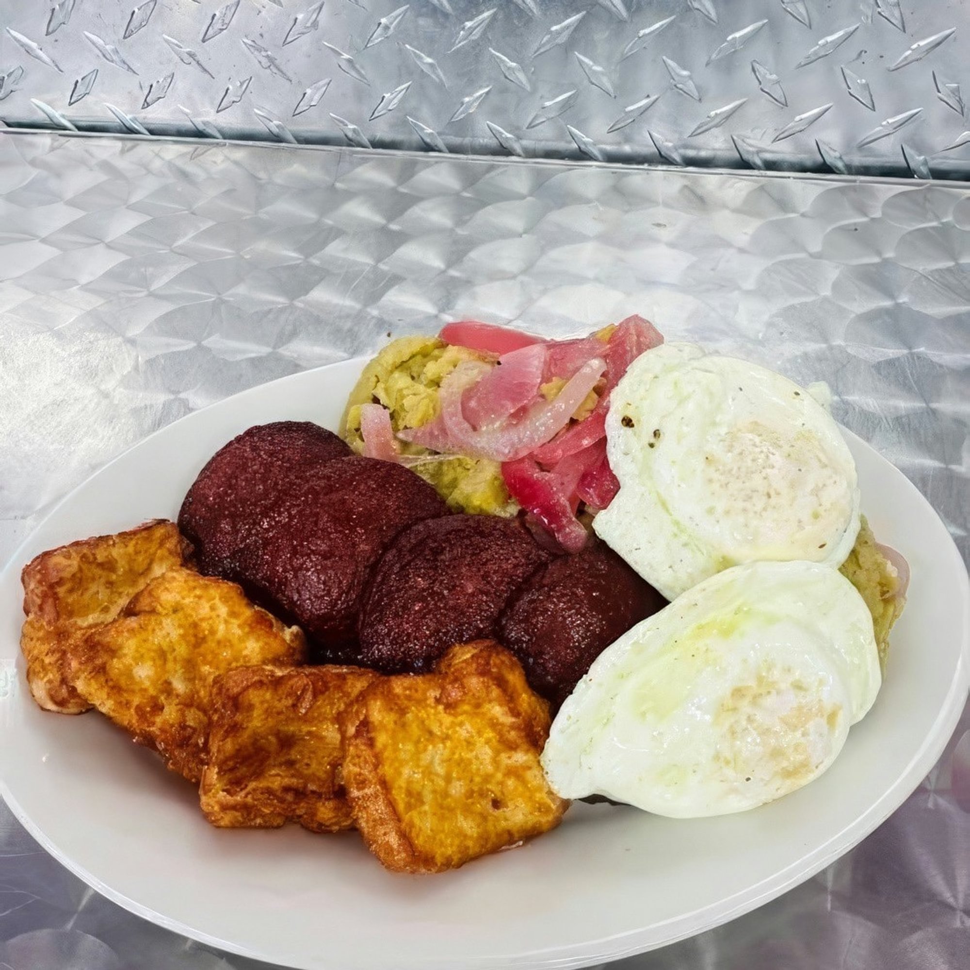 Dominican Breakfast (Fried Egg, Salami, Fried Cheese)